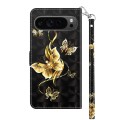 For Google Pixel 9 Pro 3D Painted Pattern Leather Phone Case(Golden Butterfly)