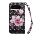 For Google Pixel 9 Pro 3D Painted Pattern Leather Phone Case(Pink Flower)