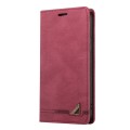 For Samsung Galaxy A24 5G Skin Feel Anti-theft Brush Horizontal Flip Leather Case with Holder(Wine R