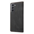 For Samsung Galaxy S21 5G Skin Feel Anti-theft Brush Horizontal Flip Leather Case with Holder(Black)