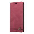 For Samsung Galaxy S22 5G Skin Feel Anti-theft Brush Horizontal Flip Leather Case with Holder(Wine R