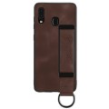 For Samsung Galaxy A20e Wristband Holder Leather Back Phone Case(Coffee)