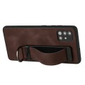 For Samsung Galaxy A71 Wristband Holder Leather Back Phone Case(Coffee)
