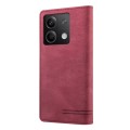 For Xiaomi Redmi Note 13 5G Skin Feel Anti-theft Brush Horizontal Flip Leather Case with Holder(Wine