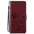 For Xiaomi Redmi Note 13 4G Rose Embossed Flip PU Leather Phone Case(Brown)