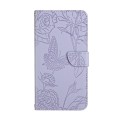 For OnePlus 12 5G Global Skin Feel Butterfly Peony Embossed Leather Phone Case(Purple)