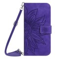 For OnePlus 12R 5G Global Skin Feel Sun Flower Embossed Leather Phone Case with Lanyard(Dark Purple)