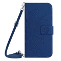 For OnePlus 12R 5G Global Skin Feel Sun Flower Embossed Leather Phone Case with Lanyard(Dark Blue)