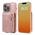 For iPhone 15 Pro Max Crossbody Lanyard Zipper Wallet Leather Phone Case(Rose Gold)