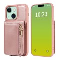 For iPhone 15 Plus Crossbody Lanyard Zipper Wallet Leather Phone Case(Rose Gold)