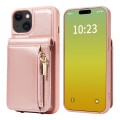 For iPhone 15 Crossbody Lanyard Zipper Wallet Leather Phone Case(Rose Gold)