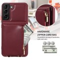 For Samsung Galaxy S21+ 5G Crossbody Lanyard Zipper Wallet Leather Phone Case(Wine Red)
