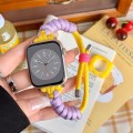 For Apple Watch 9 41mm Twist Knotted Nylon Watch Band(Purple Yellow)