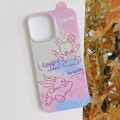 For iPhone 15 Pro Max Painted Pattern PC Phone Case(Pink Line Bunny)