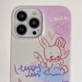 For iPhone 15 Pro Painted Pattern PC Phone Case(Pink Line Bunny)