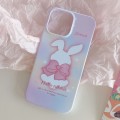 For iPhone 15 Pro Painted Pattern PC Phone Case(Pink Bowknot Bunny)