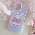 For iPhone 15 Painted Pattern PC Phone Case(Pink Bowknot Bunny)
