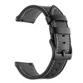 For Garmin Venu / SQ / SQ2 / Venu 2 Plus Stitching Black Buckle Genuine Leather Watch Band(Black)