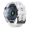 For Garmin Tactix 7 Pro / Fenix 7X  / 6X Pro 26mm Screw Black Steel Buckle Silicone Watch Band(White