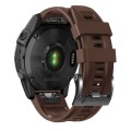 For Garmin Tactix 7 Pro / Fenix 7X  / 6X Pro 26mm Screw Black Steel Buckle Silicone Watch Band(Brown