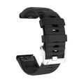For Garmin Tactix 7 Pro / Fenix 7X / 6X Pro 26mm Screw Silver Steel Buckle Silicone Watch Band(Black