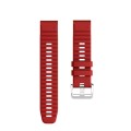 For Garmin Tactix 7 Pro / Fenix 7X / 6X Pro 26mm Screw Silver Steel Buckle Silicone Watch Band(Red)