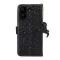 For Xiaomi Poco C65 / Redmi 13C Ostrich Pattern Genuine Leather RFID Phone Case(Black)