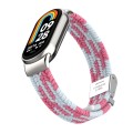 For Xiaomi Mi Band 8 / 8 NFC Metal Head + Nylon Braided Steel Buckle Watch Band(Pink White)