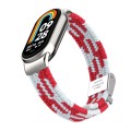 For Xiaomi Mi Band 8 / 8 NFC Metal Head + Nylon Braided Steel Buckle Watch Band(Red White)