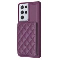 For Samsung Galaxy S21 Ultra 5G BF25 Square Plaid Card Bag Holder Phone Case(Dark Purple)