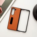 For Samsung Galaxy Z Fold5 Litchi Texture PU Phone Case with Holder(Orange)