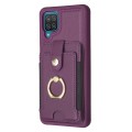 For Samsug Galaxy A12 BF27 Metal Ring Card Bag Holder Phone Case(Dark Purple)