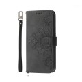For Samsung Galaxy S23 FE 5G Skin-feel Flowers Embossed Wallet Leather Phone Case(Black)