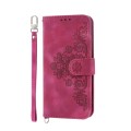 For Samsung Galaxy A05 Skin-feel Flowers Embossed Wallet Leather Phone Case(Wine Red)
