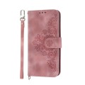 For Samsung Galaxy A05s Skin-feel Flowers Embossed Wallet Leather Phone Case(Pink)