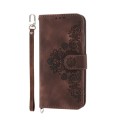 For Samsung Galaxy A05s Skin-feel Flowers Embossed Wallet Leather Phone Case(Brown)