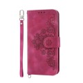 For vivo Y03 Skin-feel Flowers Embossed Wallet Leather Phone Case(Wine Red)