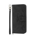 For vivo Y03 Skin-feel Flowers Embossed Wallet Leather Phone Case(Black)