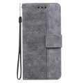 For Realme 12+ Geometric Embossed Leather Phone Case(Grey)