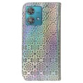 For Motorola Edge 40 Neo Colorful Magnetic Buckle Leather Phone Case(Silver)