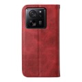 For Xiaomi 13T Cubic Grid Calf Texture Magnetic Leather Phone Case(Red)