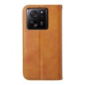 For Xiaomi 13T Cubic Grid Calf Texture Magnetic Leather Phone Case(Yellow)