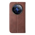 For Realme 12 Pro+ Cubic Grid Calf Texture Magnetic Leather Phone Case(Brown)