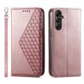 For Samsung Galaxy A25 Cubic Grid Calf Texture Magnetic Leather Phone Case(Rose Gold)