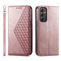 For Samsung Galaxy A35 Cubic Grid Calf Texture Magnetic Leather Phone Case(Rose Gold)