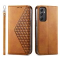 For Samsung Galaxy A35 Cubic Grid Calf Texture Magnetic Leather Phone Case(Yellow)