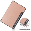 For Samsung Galaxy Tab S9 Custer Pure Color 3-Fold Holder Smart Leather Tablet Case(Rose Gold)
