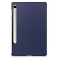 For Samsung Galaxy Tab S9 FE Custer Pure Color 3-Fold Holder Smart Leather Tablet Case(Dark Blue)