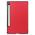 For Samsung Galaxy Tab S9 FE Custer Pure Color 3-Fold Holder Smart Leather Tablet Case(Red)