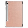 For Samsung Galaxy Tab S9 FE Custer Pure Color 3-Fold Holder Smart Leather Tablet Case(Rose Gold)